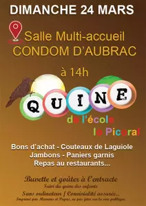 Quine de l'école Lo Picoral, dimanche 24 mars à 14h - Salle Multi accueil de Condom